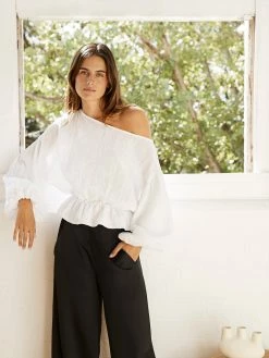 Dominique Healy Anna Frill Blouse -UNDONE shop TheUNDONE DominiqueHealy AnnaFrillBlouse White Long Sleeve Tops E1 1024x1024