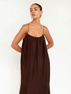 ESSE Studios Gathered Silk Dress -UNDONE shop TheUNDONE Esse GatheredSilkDress Chocolate C 1024x1024