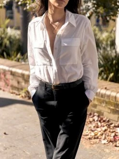 Matin Classic Double Pocket Shirt -UNDONE shop TheUNDONE Streetstyle Outift White Shirt Black Pants Black Belt 2 1024x1024