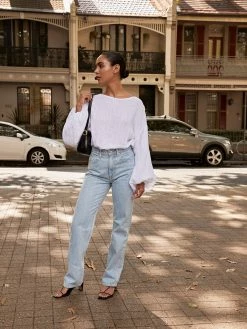 SLVRLAKE London High Rise Straight Leg Jean -UNDONE shop TheUNDONE slvrlake londonjeans clearskies dominiquehealy bellablouse 1 1024x1024