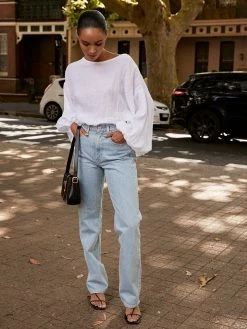 SLVRLAKE London High Rise Straight Leg Jean -UNDONE shop TheUNDONE slvrlake londonjeans clearskies dominiquehealy bellablouse 3 1024x1024