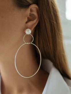 Natasha Schweitzer Double Drop Hoops With Pearl - Silver -UNDONE shop The Undone Natasha Schweitzer Double Drop Hoop With Pearl Silver C 1024x1024